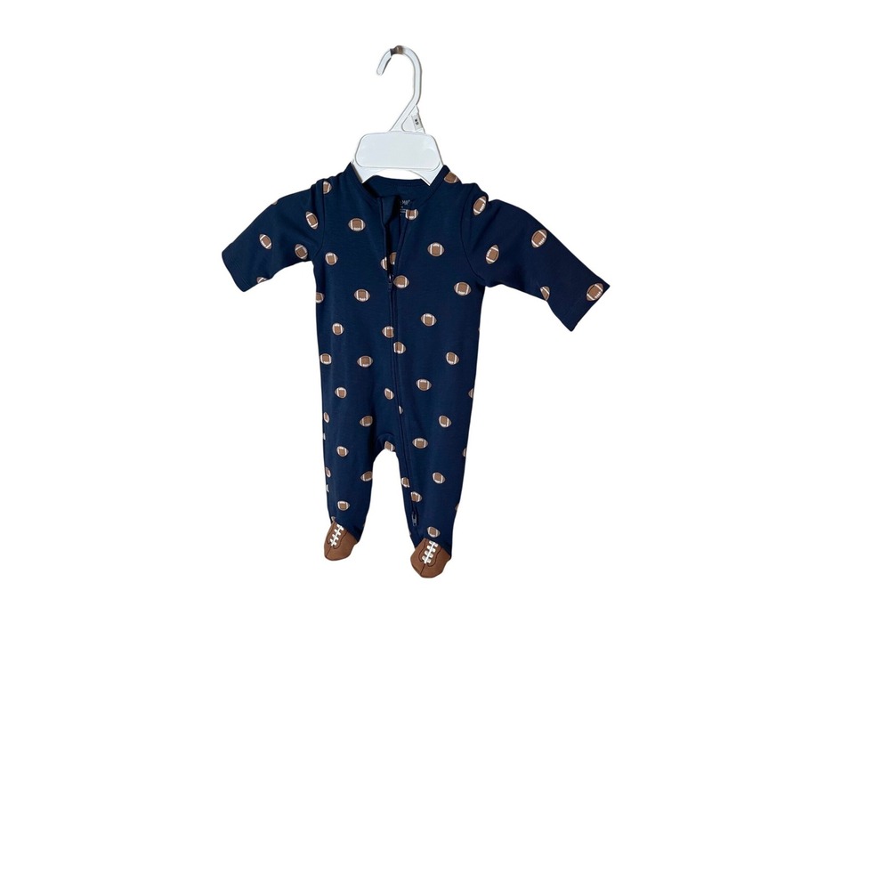 Little Me Baby Boys‎ Navy Blue Football Print Zip Up Footed Sleeper3M